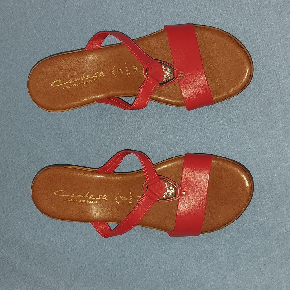 Contesta By Italian Shoemaker Red Leather And Brown Made in Italy, Size 8M